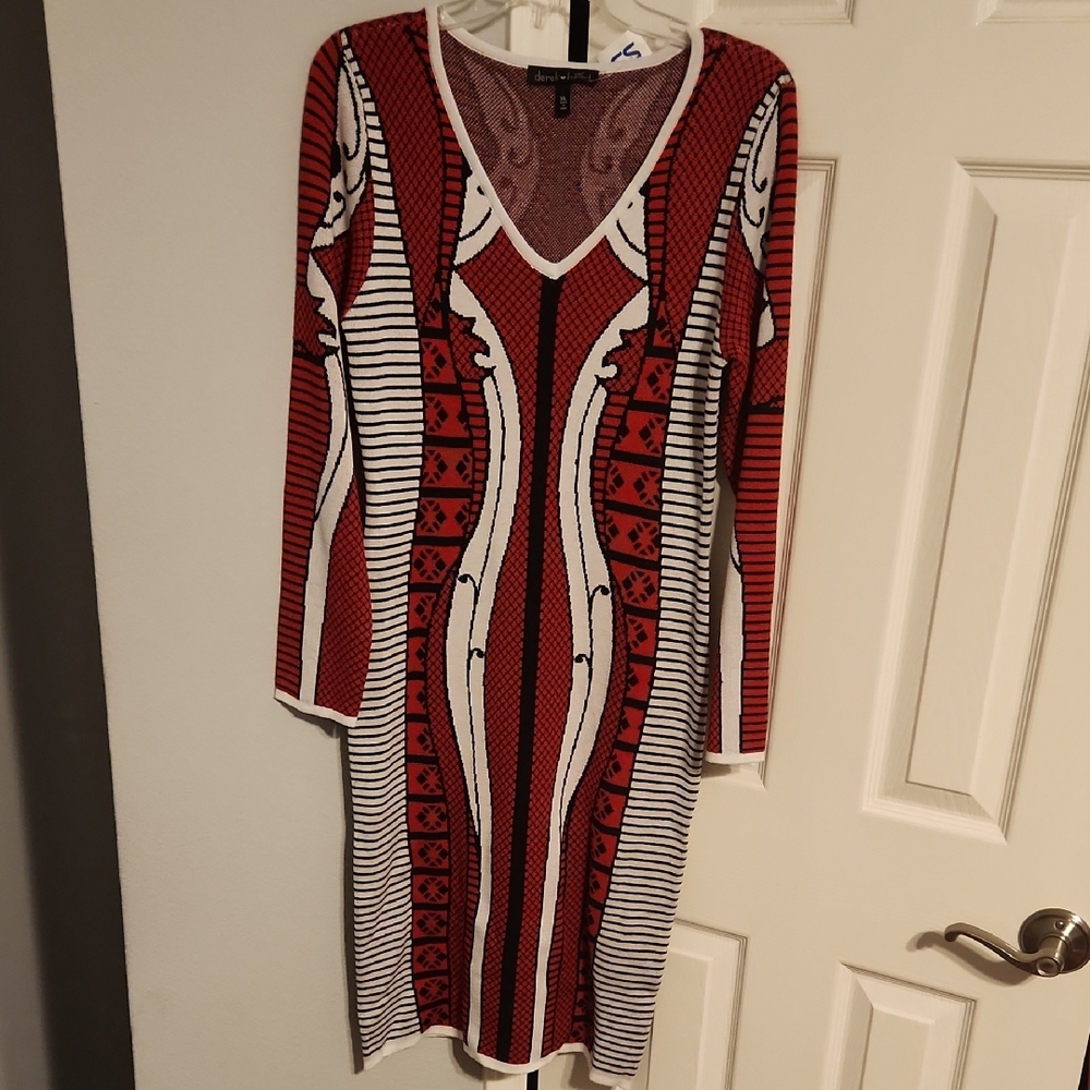 Derek Heart Red and White Long Sleeve Dress